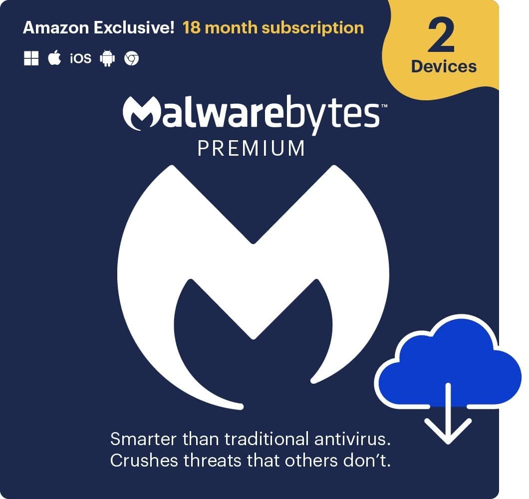 Malwarebytes Premium | 18 Months, 2 Devices | Windows, Mac OS, Android, Apple iOS, Chrome [Online Code]