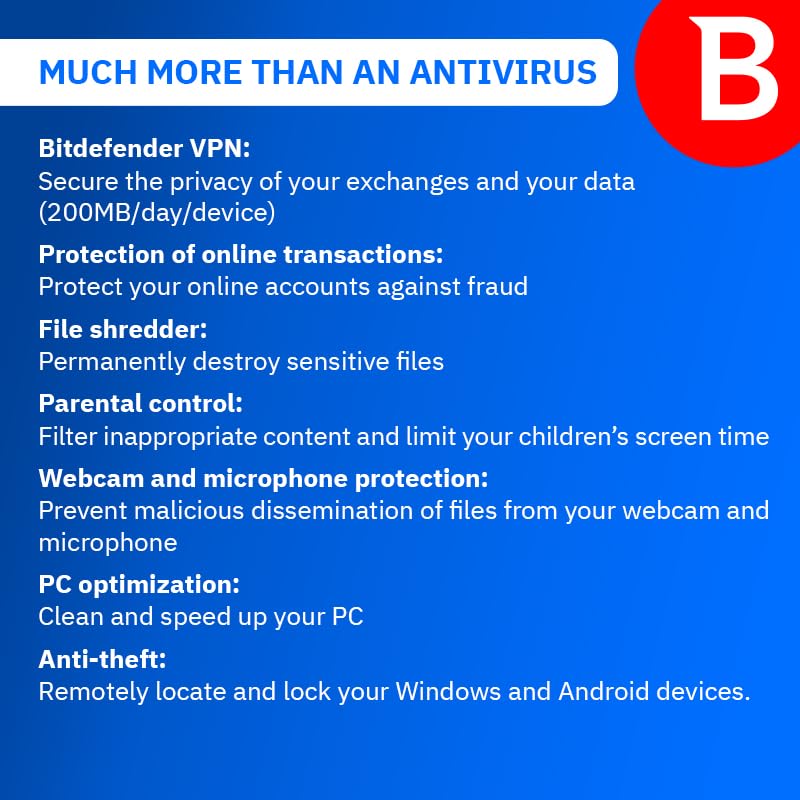Bitdefender Total Security - 5 Devices | 1 year Subscription | PC/Mac | Activation Code by email