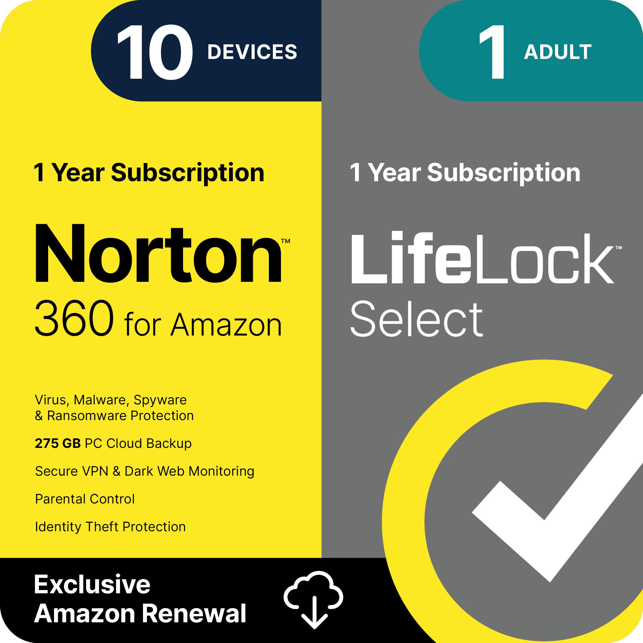 Norton 360 with LifeLock Select Bundle, 1 Year Subscription - 10 Devices - All-in-One Protection for your Devices, Online Privacy, and Identity, Activation Required [Subscription]