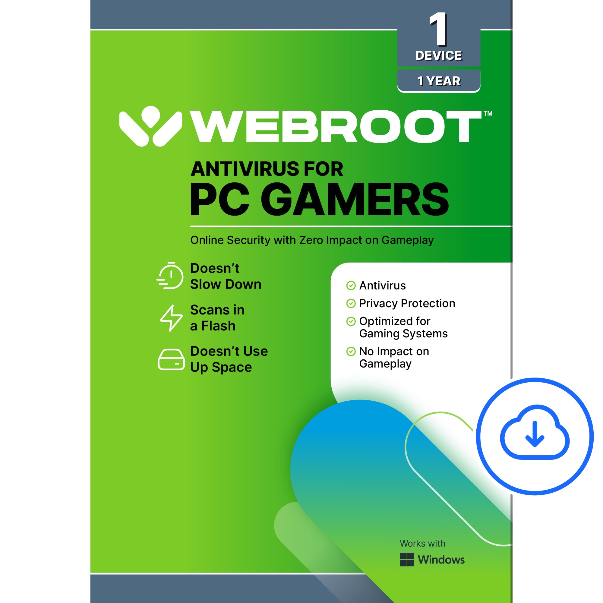 Webroot Antivirus for PC Gamers 2026 | 1 Device | 1 Year Download + System Performance Optimizer