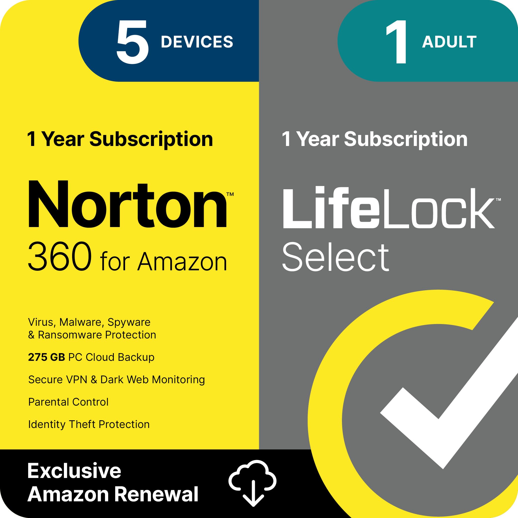 Norton 360 with LifeLock Select Bundle, 1 Year Subscription - 5 Devices - All-in-One Protection for your Devices, Online Privacy, and Identity, Activation Required [Subscription]