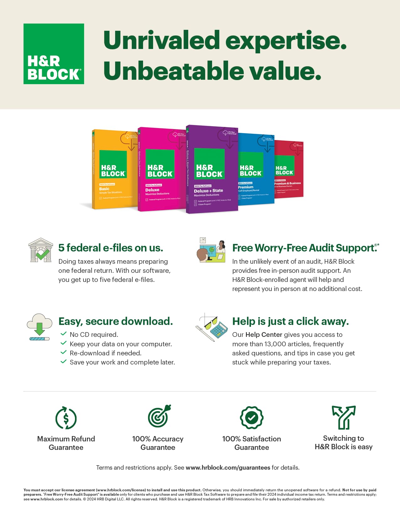 H&R Block Tax Software Basic 2024 Win/Mac [PC/Mac Online Code]